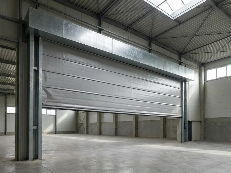 Groot brandwerend scherm MEGAFIRE EI 120 dat een zeer brede industriele opening afsluit