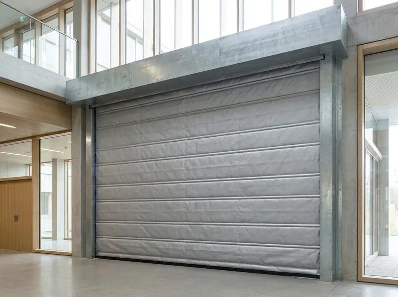Isolerend brandwerend scherm SUPERFIRE met meerlaags doek over een grote opening